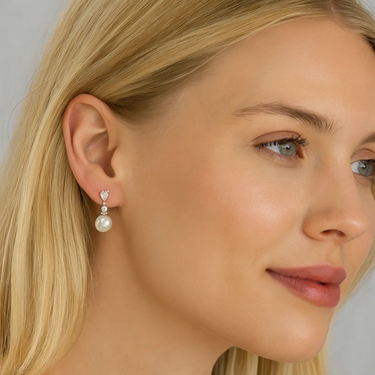 Pearl Drop Earrings with Cubic Zirconia Accents Earrings