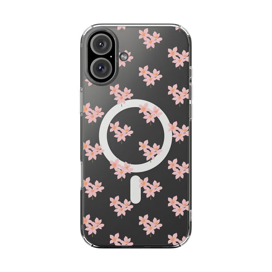 Clear Magnetic Phone Case — Pink Cherry Blossom Floral, Impact-Resistant MagSafe-Compatible
