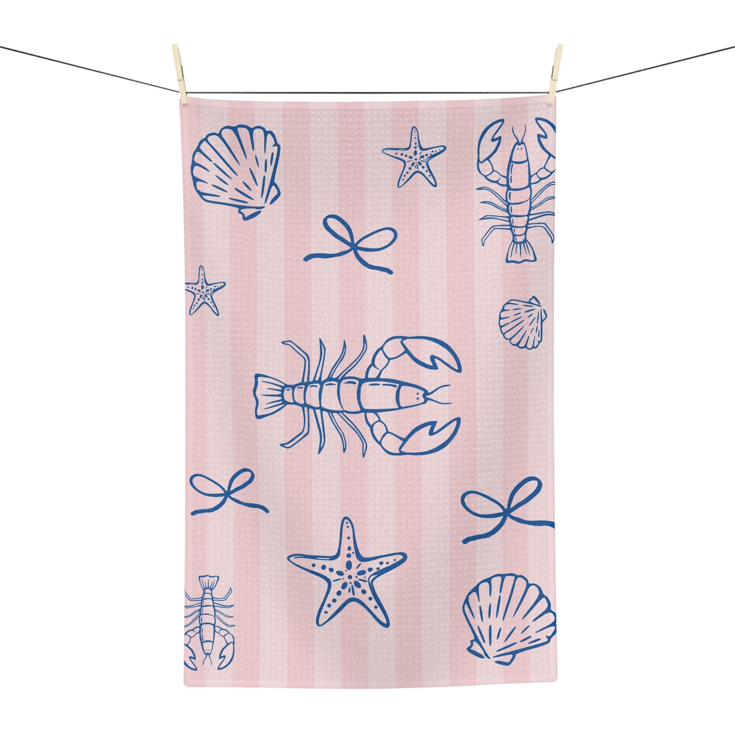 Be My Lobster Tea Towel — Pink Striped Coastal Kitchen Towel