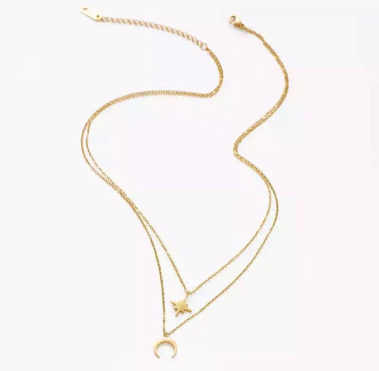 Moon and Star Layered Necklace