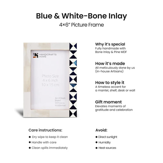 Picture Frame Indigo Mosaic Collection Bone Inlay White & Blue – 4x6 & 5x7"