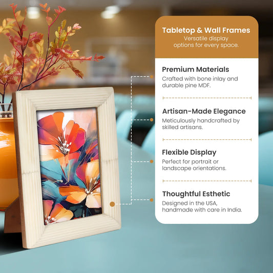 Picture Frame Hand-Carved Collection Bone Inlay White – 3 Sizes