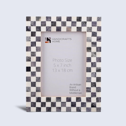 Picture Frame Checkered Pattern Bone Inlay, Grey - White, 4" x 6" & 5" x 7"