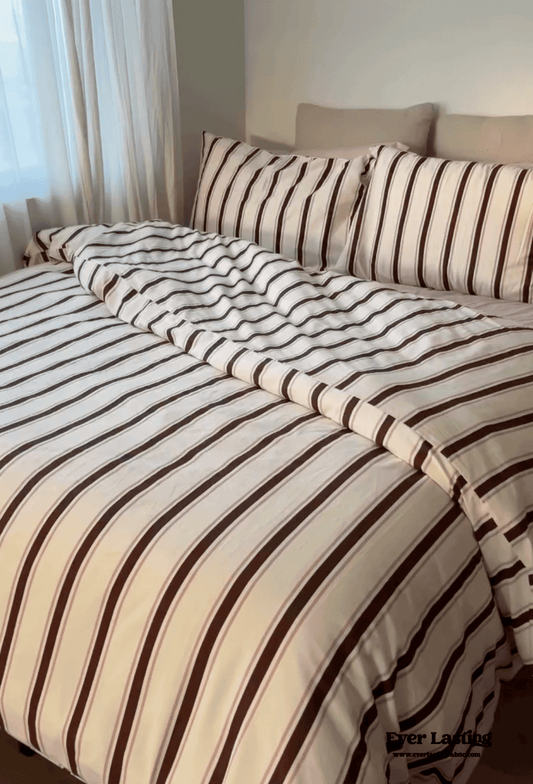 Assorted Washed Cotton Striped Duvet Cover / Pink Brown