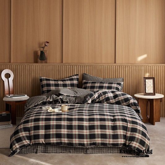 British Vintage Plaid Bedding Set / Black