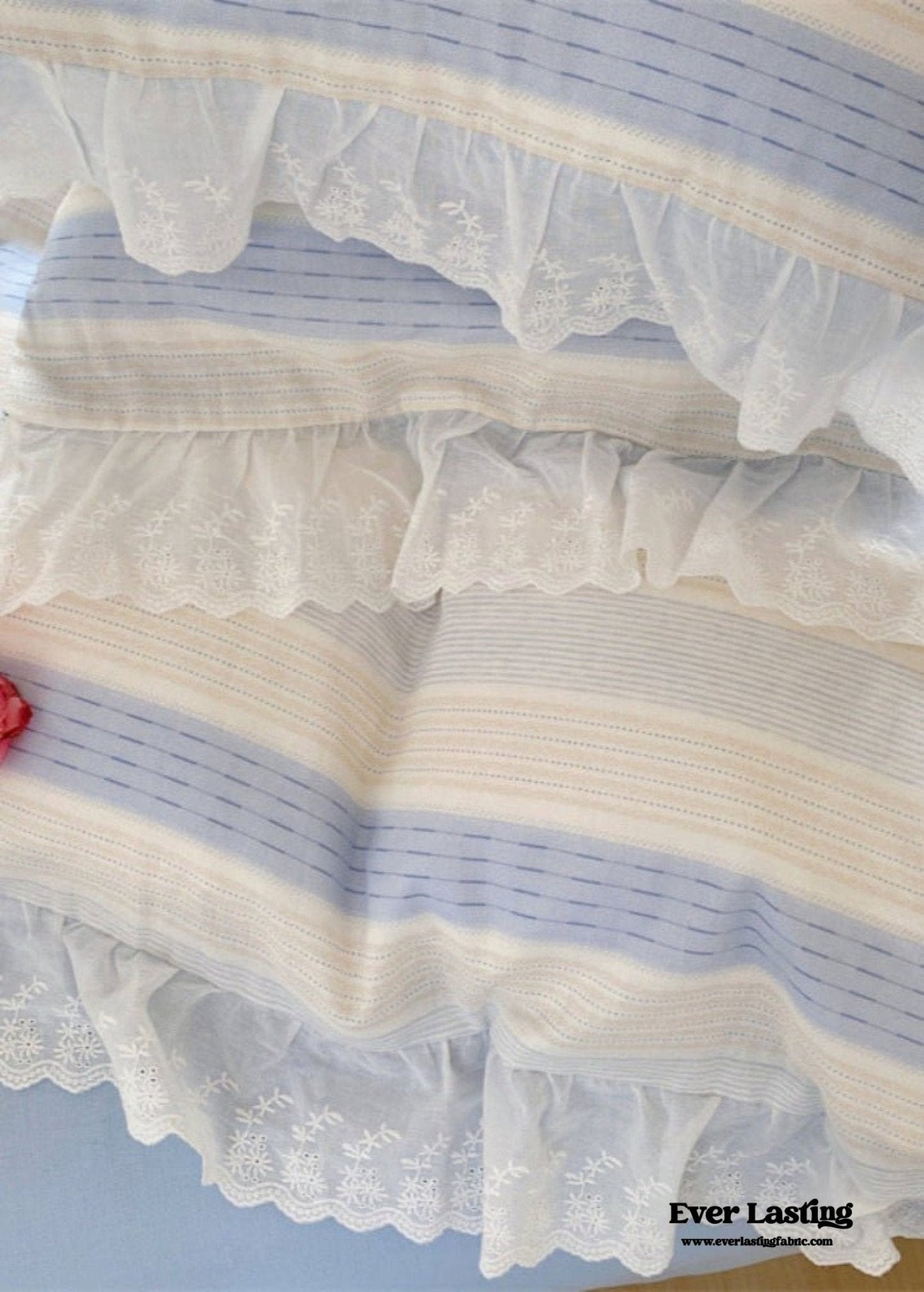 Cecilia Lace Ruffle Double Gauze Striped Bedding Set / Pink