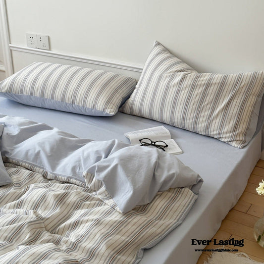 Cozy Pastel Striped Washed Cotton Bedding Set