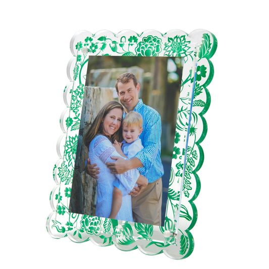 Green Toile Acrylic Scallop Frame