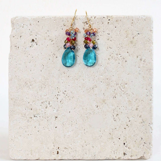 Neon Blue Quartz Bala Earrings