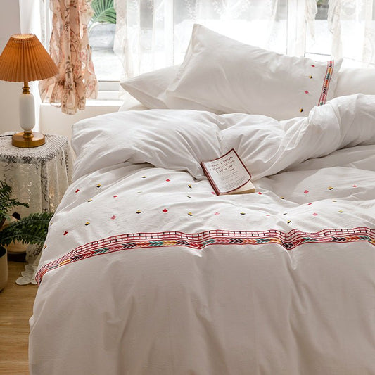 Isla White Floral Embroidered Bedding Set / Rainbow