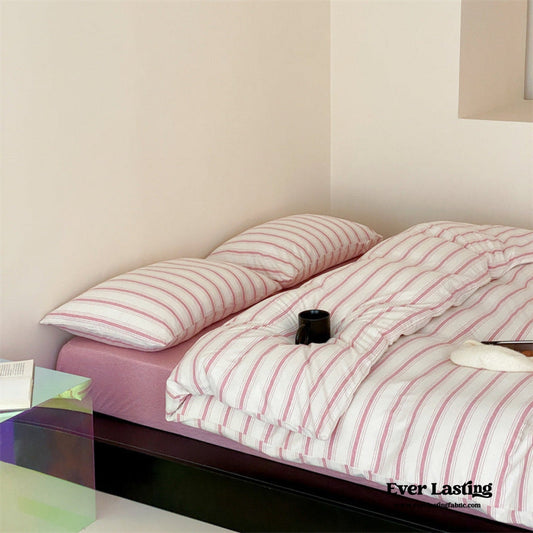 Jersey Knit Stripe Bedding Set / White Pink