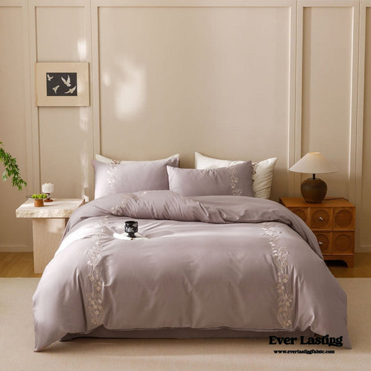 Lily of the Valley Embroidered Silky Bedding Set / Purple