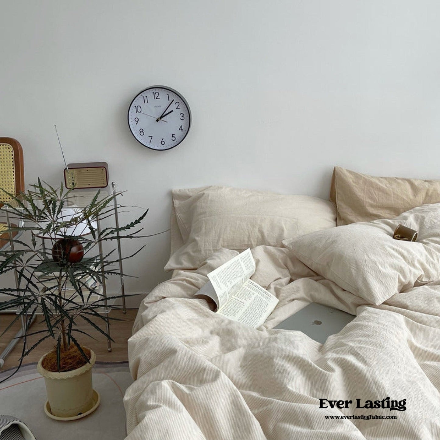 Minimal Mixed Gingham Bedding Set / White
