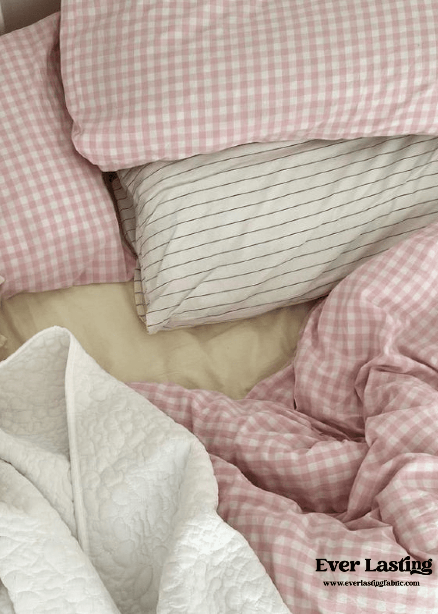 Mixed Gingham Bedding Set / Pink + Yellow