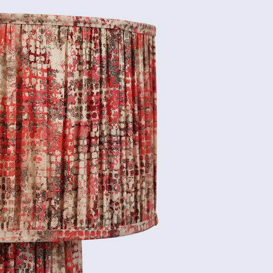 Crimson Mosaic Fabric-Covered Paper Mache Table Lamp – 20.7"H x 13.7"W