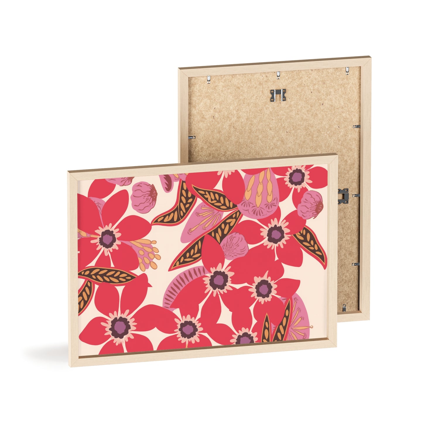 Floral Red Pink Poster with Wooden Frame — Bold Botanical Wall Art