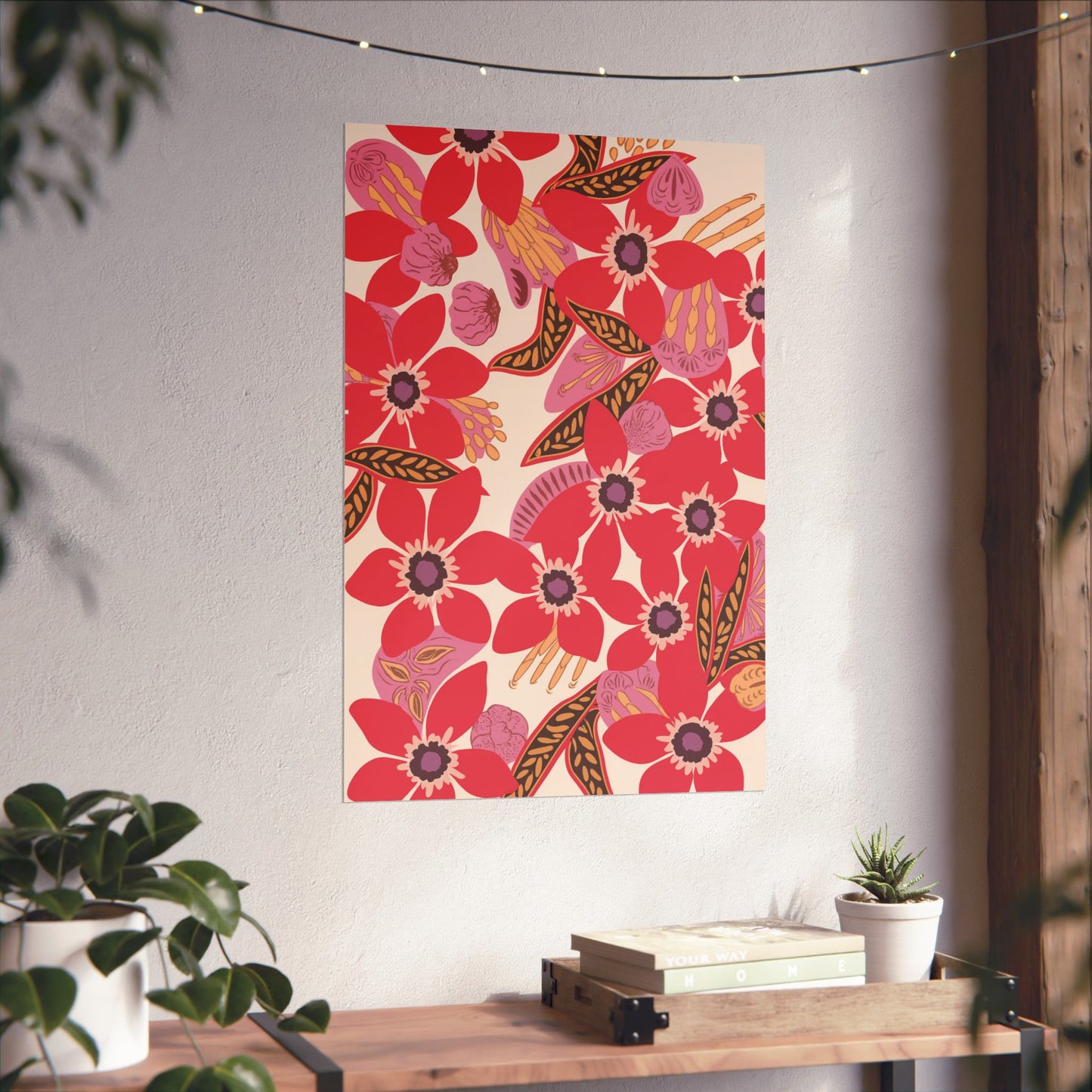 Floral Pop Matte Vertical Poster — Bold Red Blossoms Wall Art