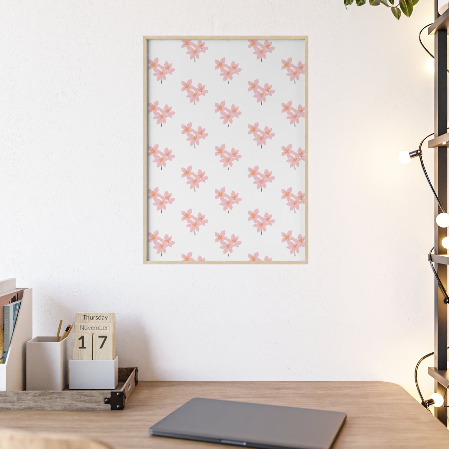 Floral Pink Blossom Poster (Framed) — Wooden Frame Wall Art