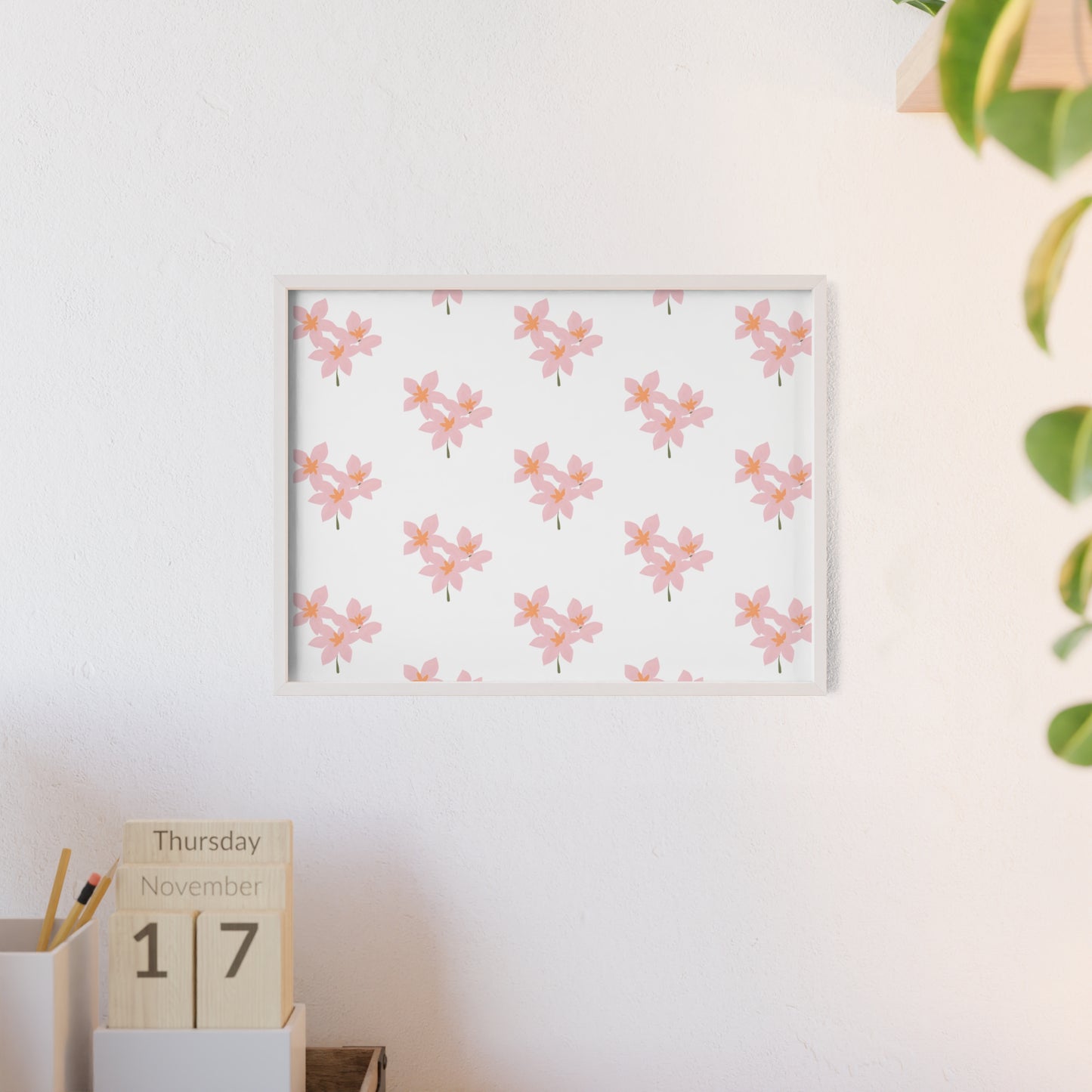 Floral Pink Blossom Poster (Framed) — Wooden Frame Wall Art