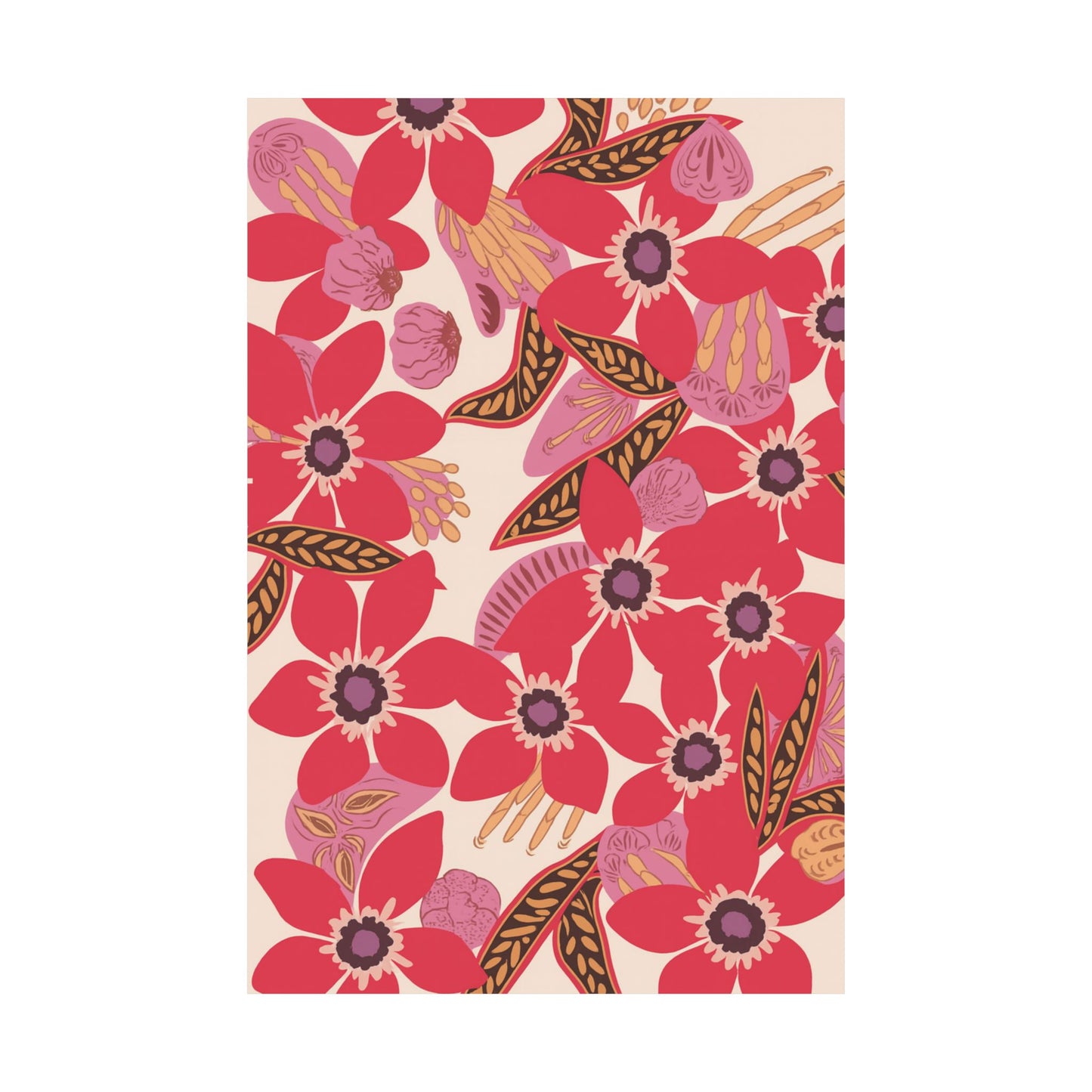 Floral Pop Matte Vertical Poster — Bold Red Blossoms Wall Art