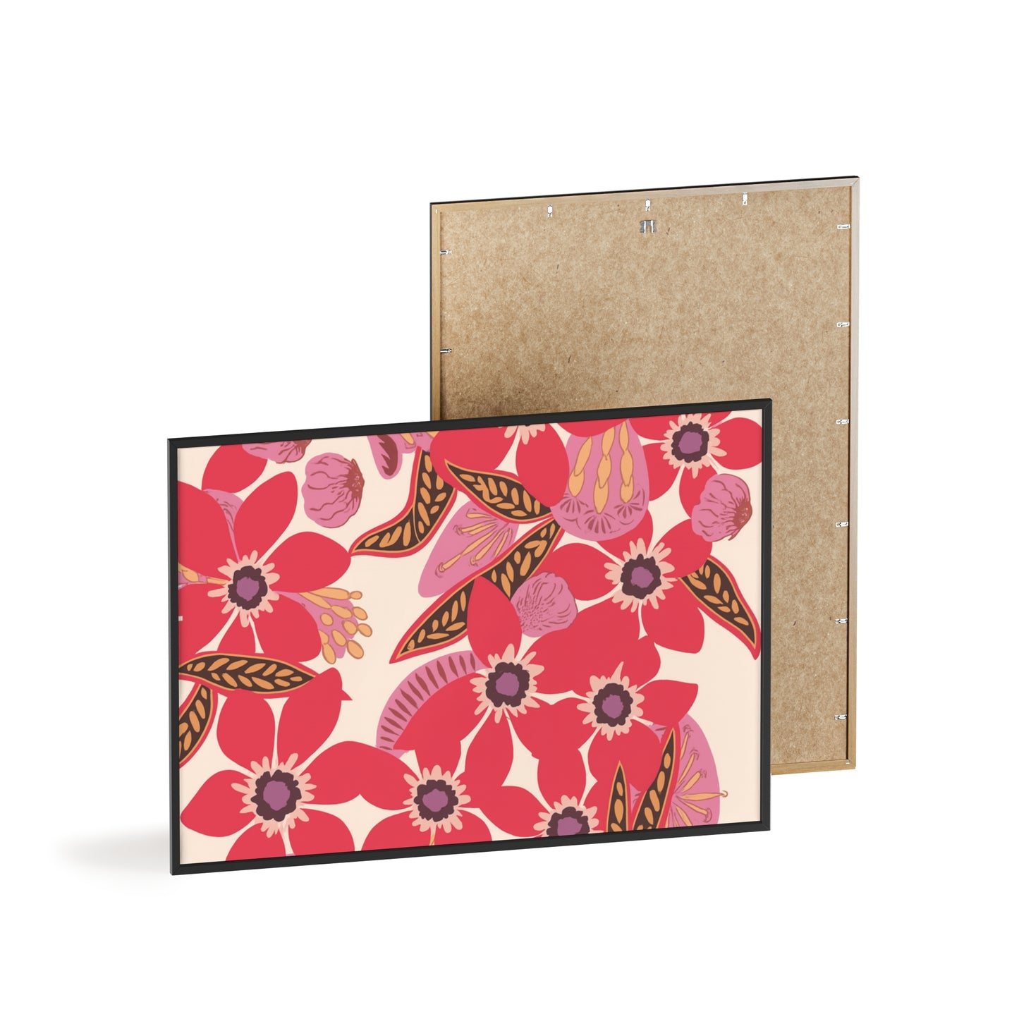 Floral Red Pink Poster with Wooden Frame — Bold Botanical Wall Art