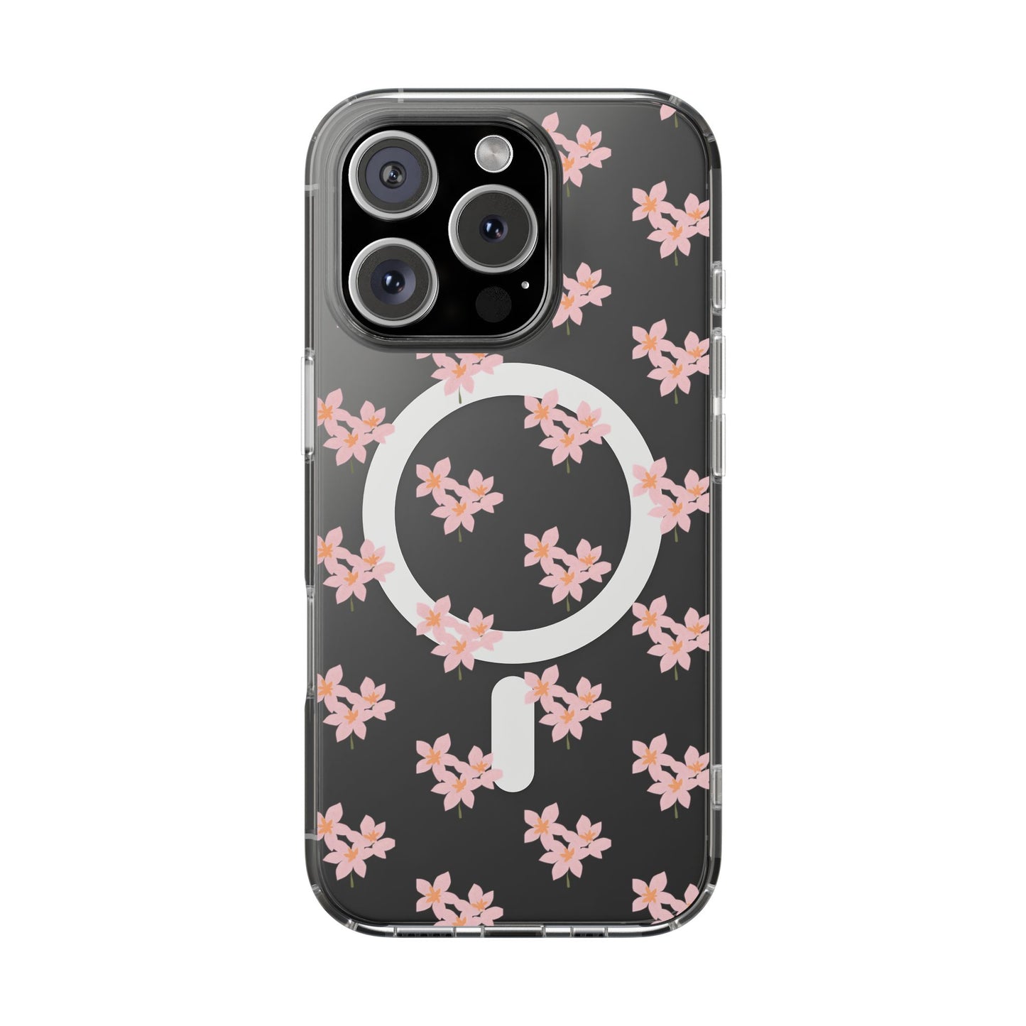 Clear Magnetic Phone Case — Pink Cherry Blossom Floral, Impact-Resistant MagSafe-Compatible