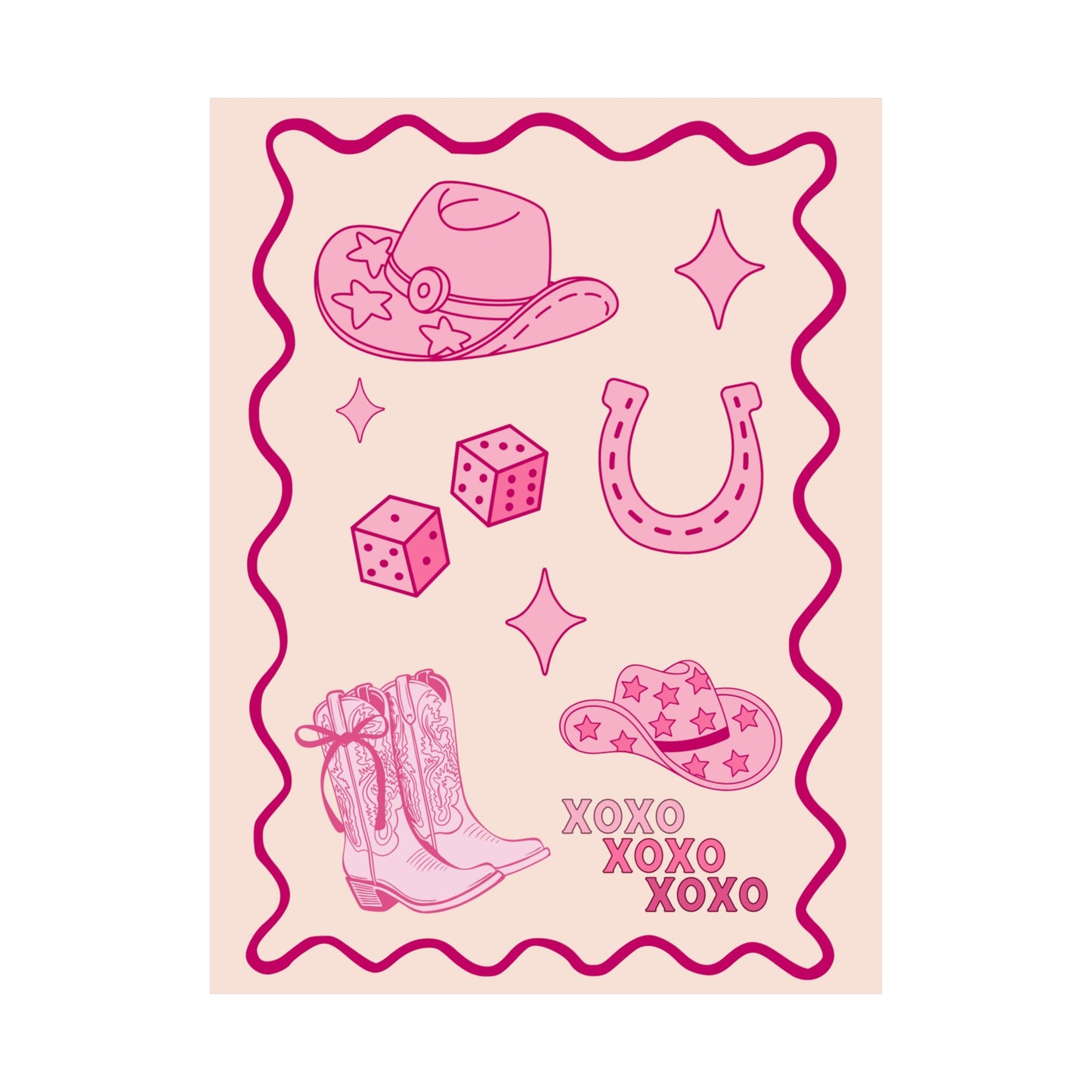 Cowgirl Pink Poster — Vintage Western Boots, Hats & Horseshoe Valentine's Day Art Print