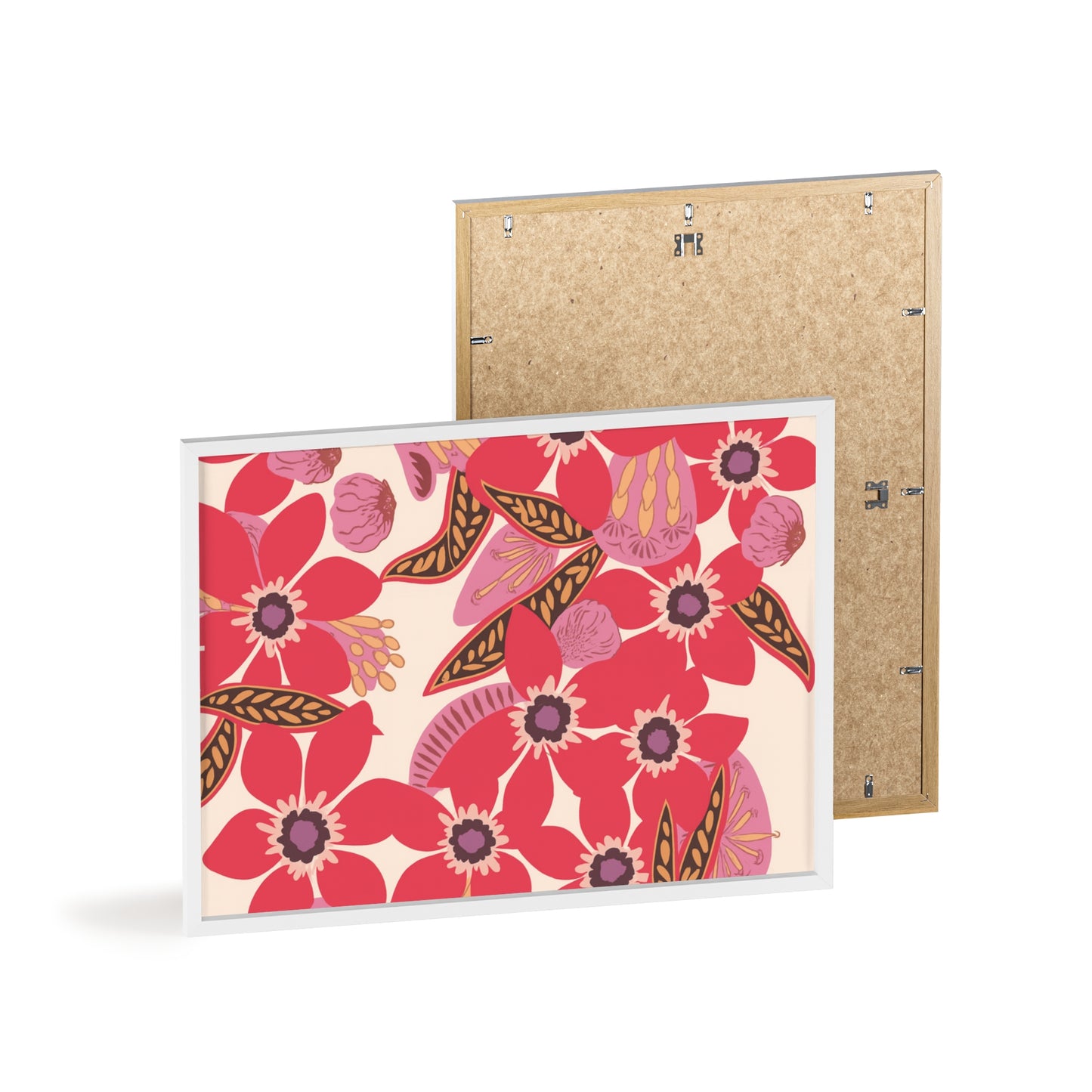 Floral Red Pink Poster with Wooden Frame — Bold Botanical Wall Art