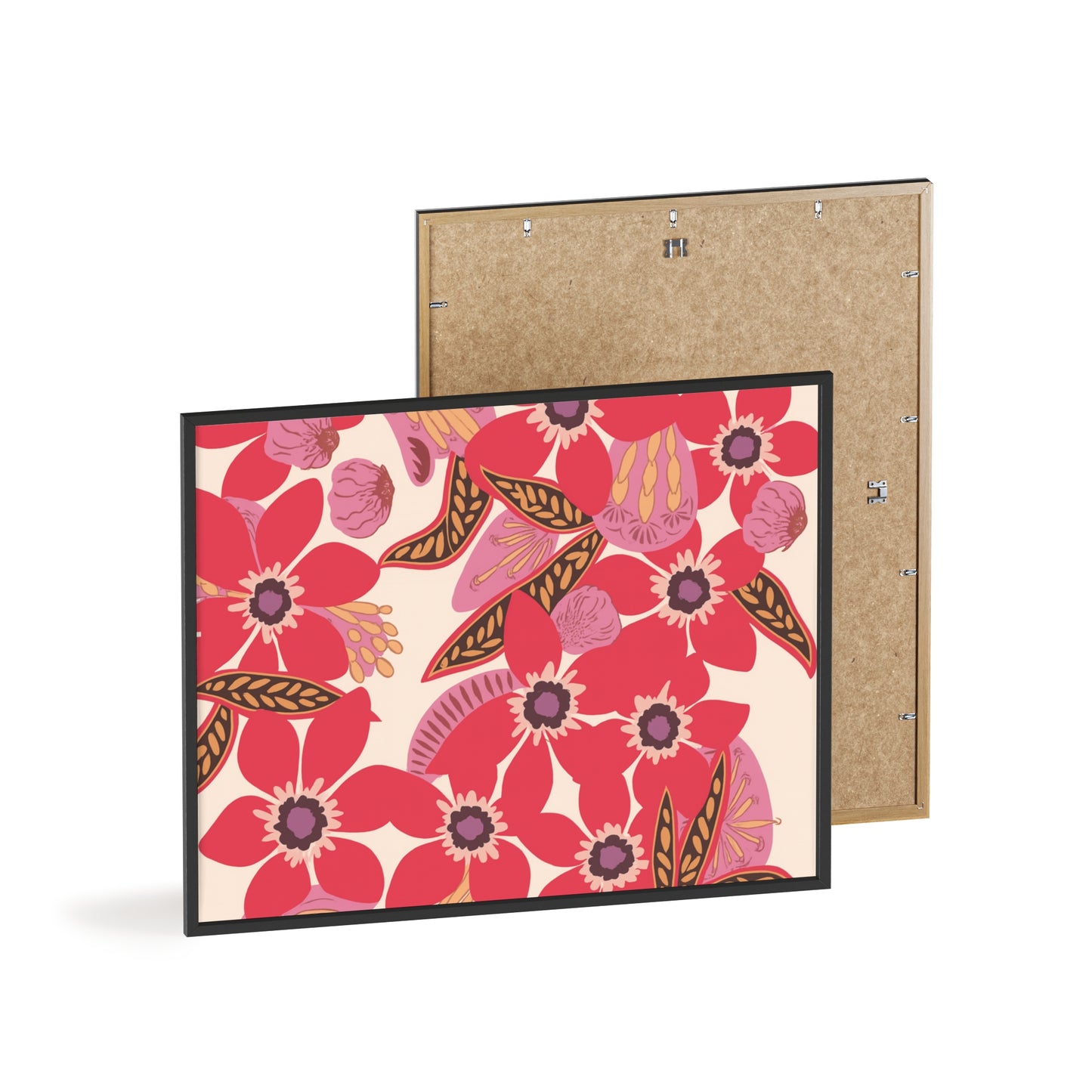 Floral Red Pink Poster with Wooden Frame — Bold Botanical Wall Art