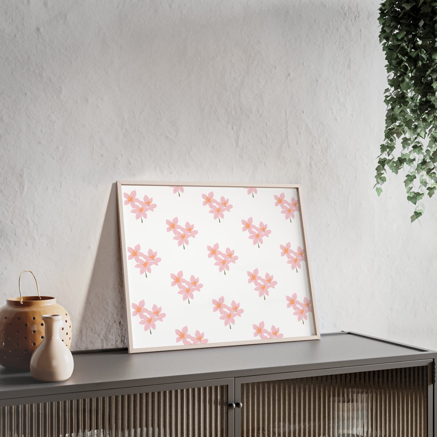 Floral Pink Blossom Poster (Framed) — Wooden Frame Wall Art