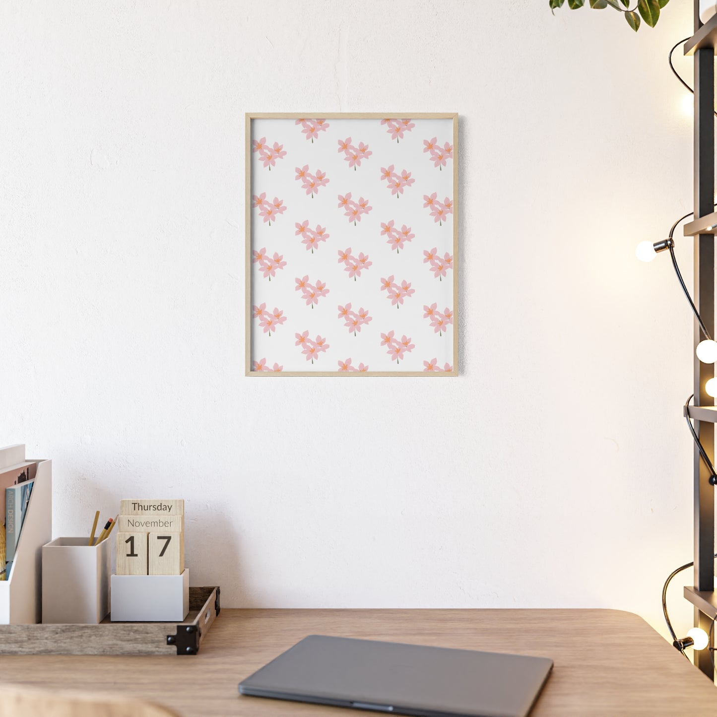 Floral Pink Blossom Poster (Framed) — Wooden Frame Wall Art