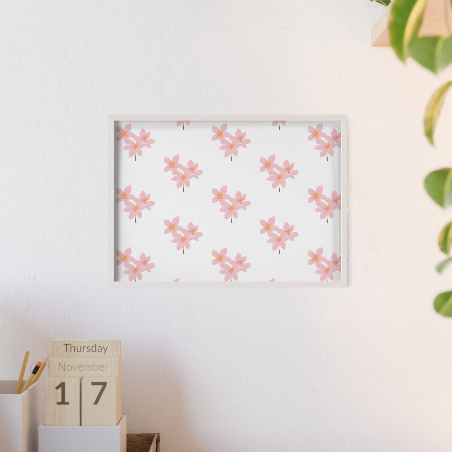 Floral Pink Blossom Poster (Framed) — Wooden Frame Wall Art