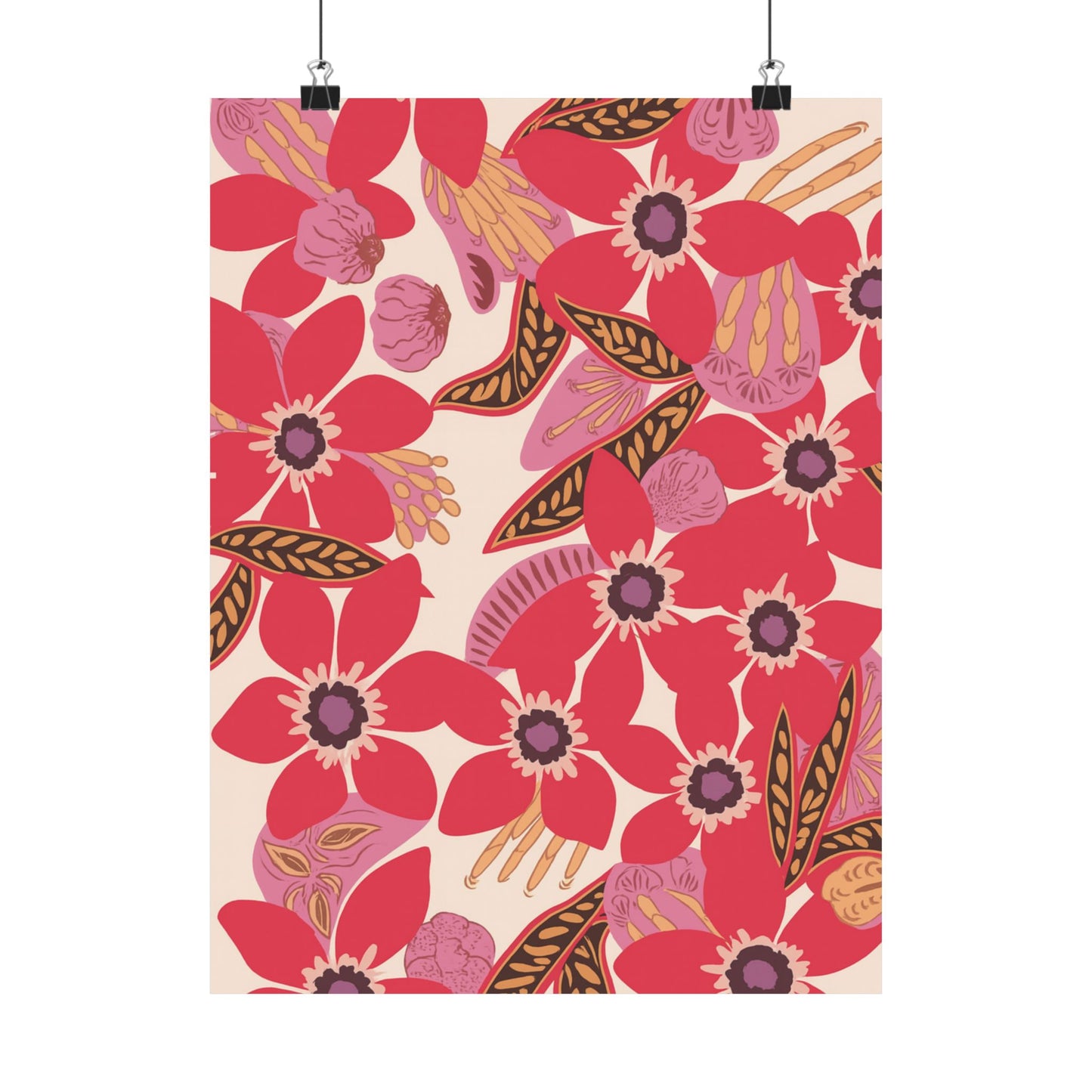 Floral Pop Matte Vertical Poster — Bold Red Blossoms Wall Art