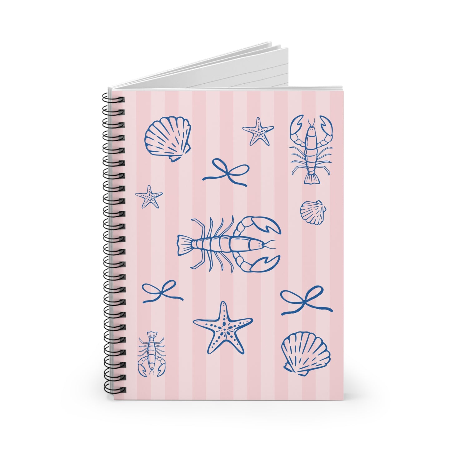 Be My Lobster Spiral Notebook – Pink Striped Coastal Valentine's Day Ruled Journal