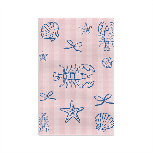 Be My Lobster Tea Towel — Pink Striped Coastal Kitchen Towel
