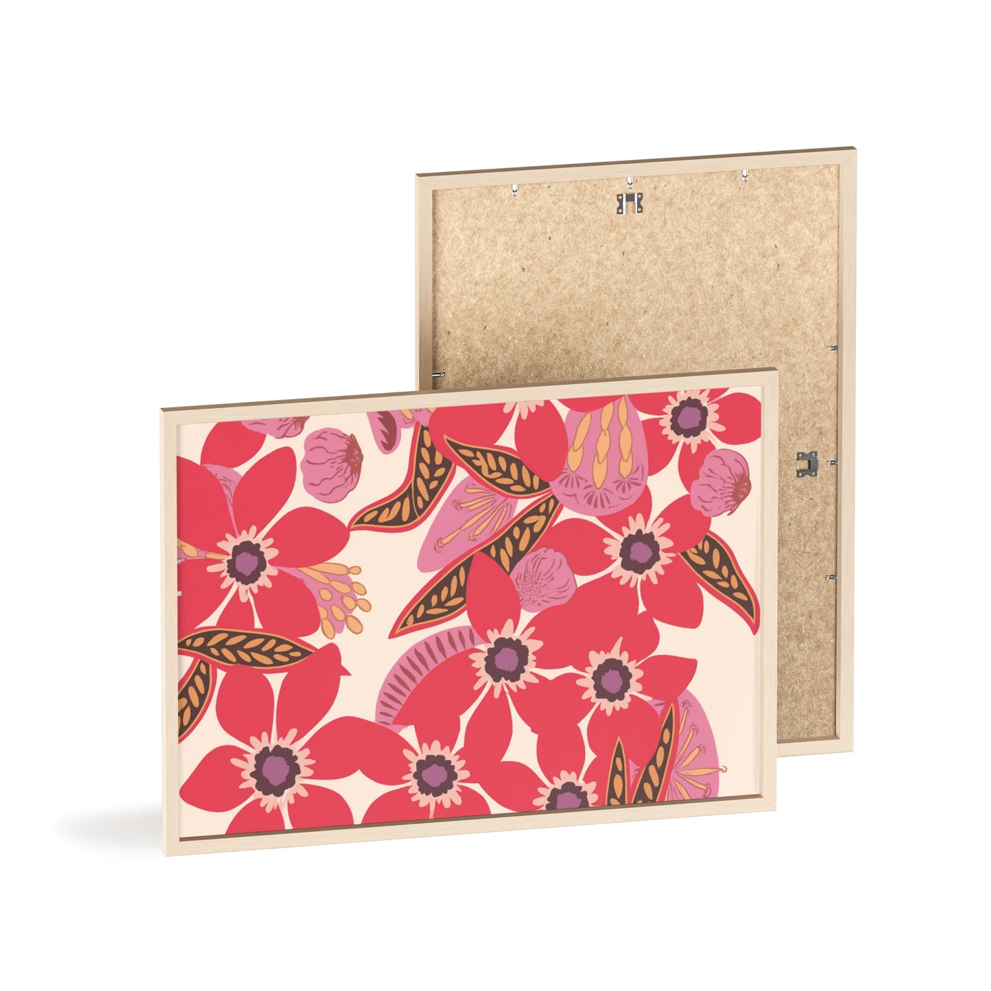 Floral Red Pink Poster with Wooden Frame — Bold Botanical Wall Art