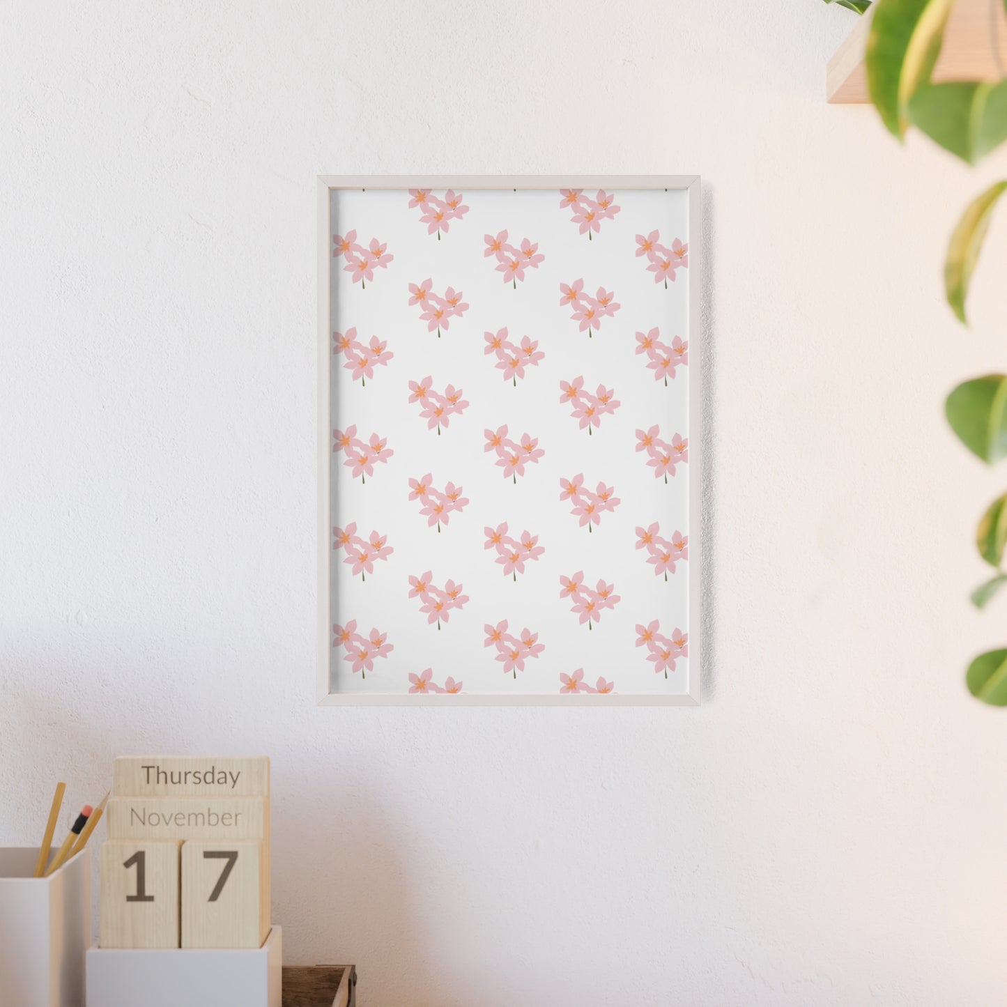 Floral Pink Blossom Poster (Framed) — Wooden Frame Wall Art