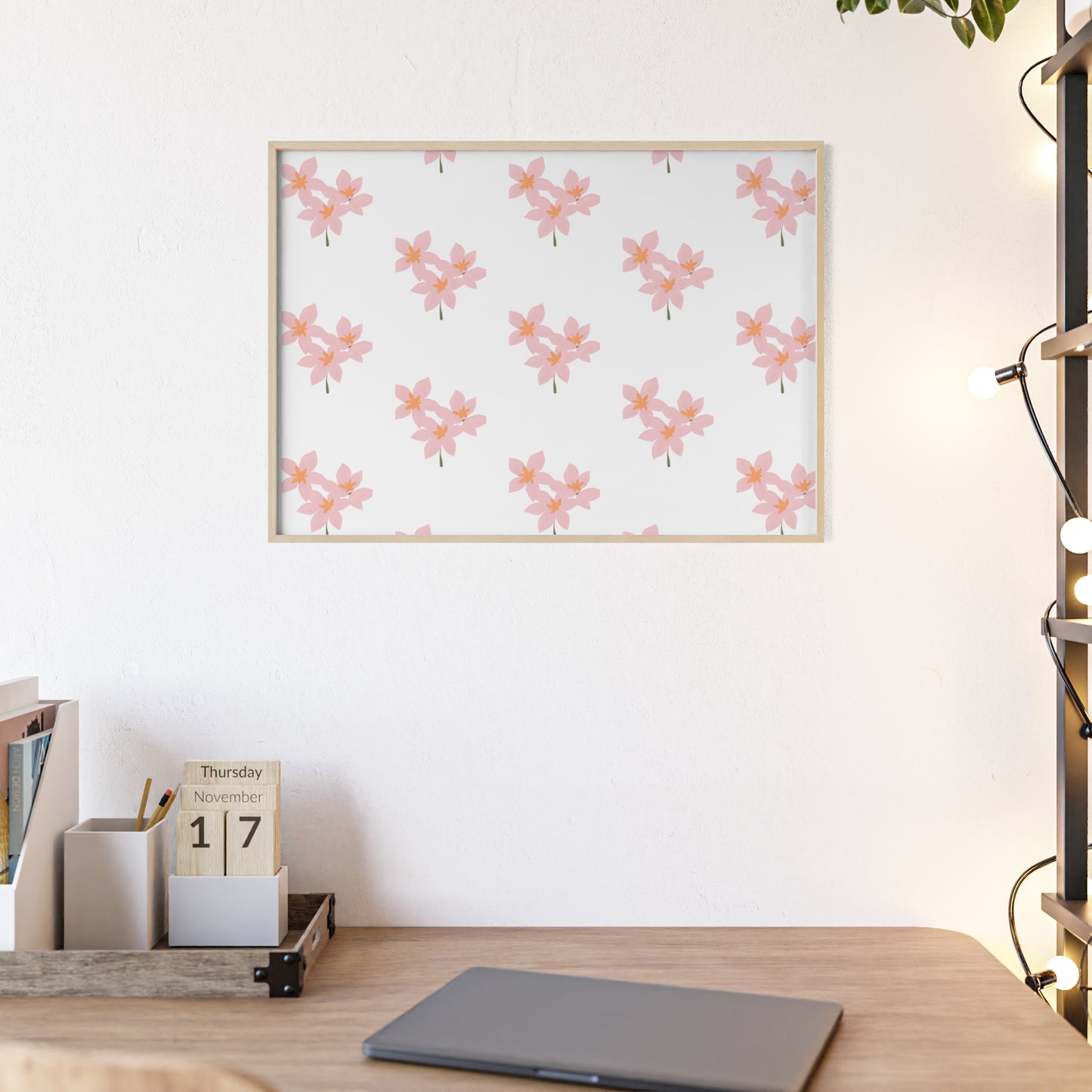 Floral Pink Blossom Poster (Framed) — Wooden Frame Wall Art