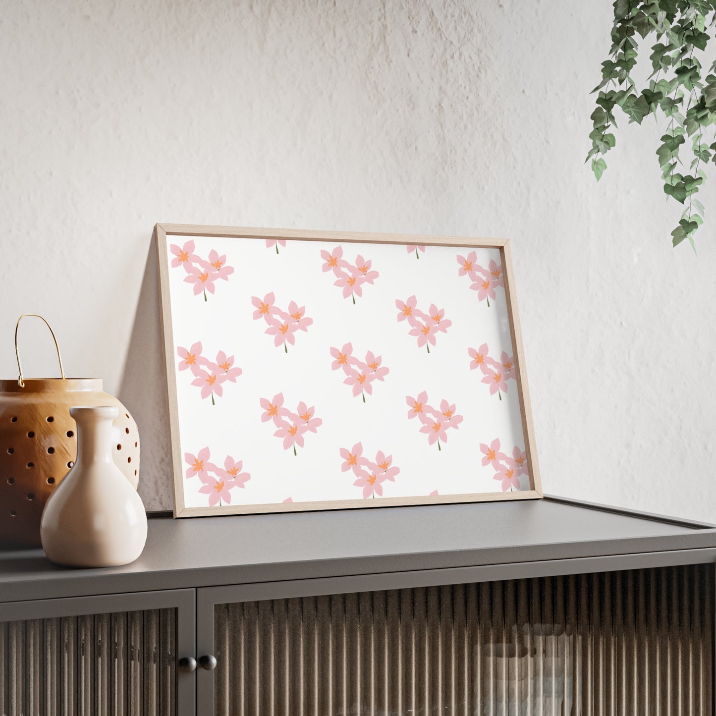 Floral Pink Blossom Poster (Framed) — Wooden Frame Wall Art