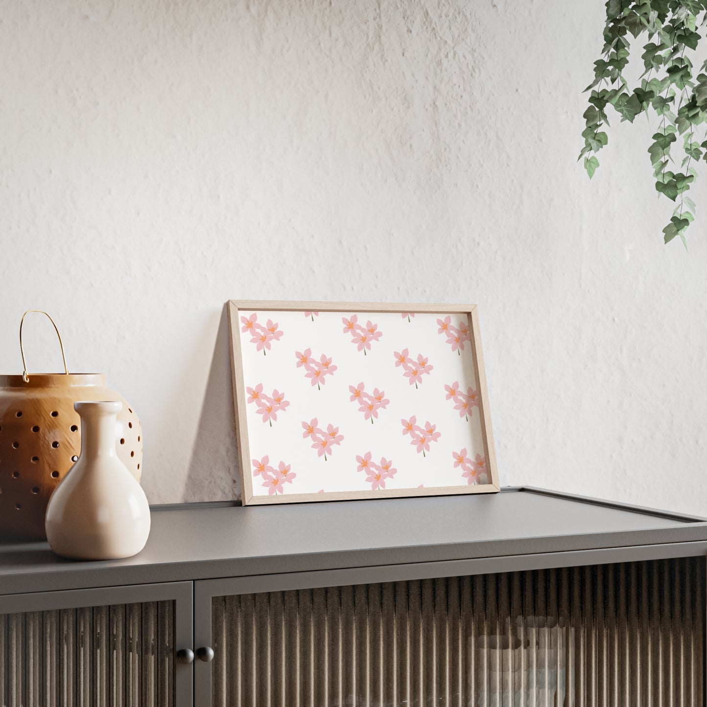 Floral Pink Blossom Poster (Framed) — Wooden Frame Wall Art
