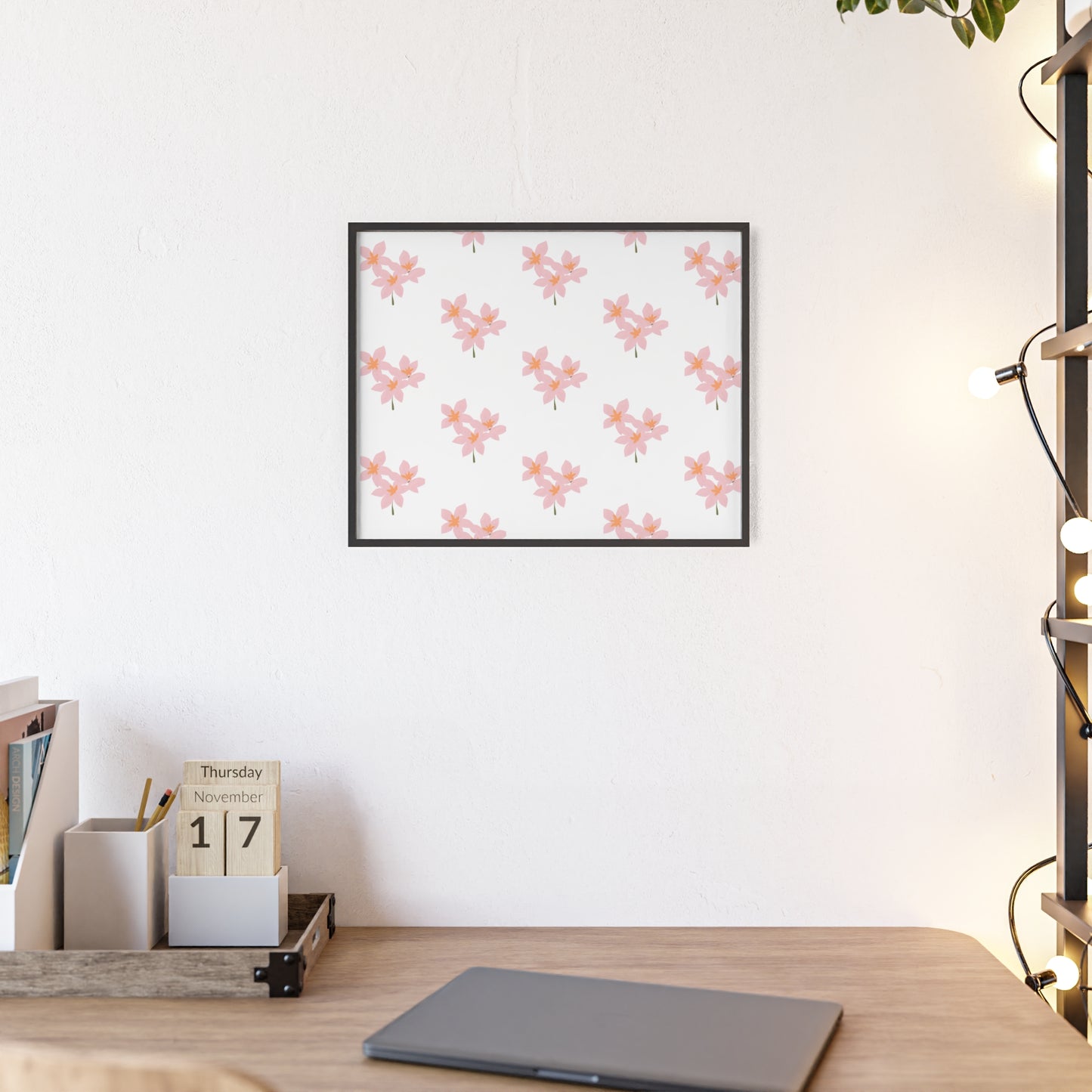Floral Pink Blossom Poster (Framed) — Wooden Frame Wall Art