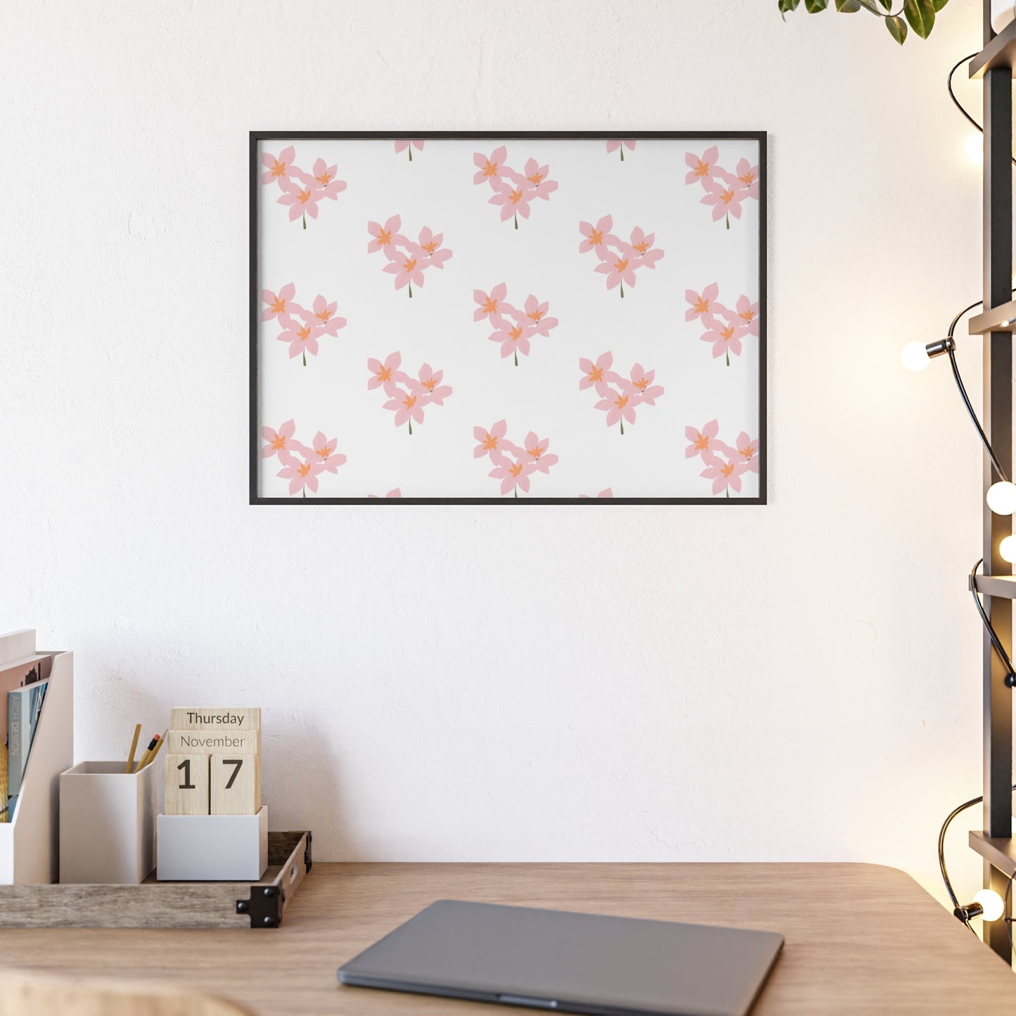 Floral Pink Blossom Poster (Framed) — Wooden Frame Wall Art