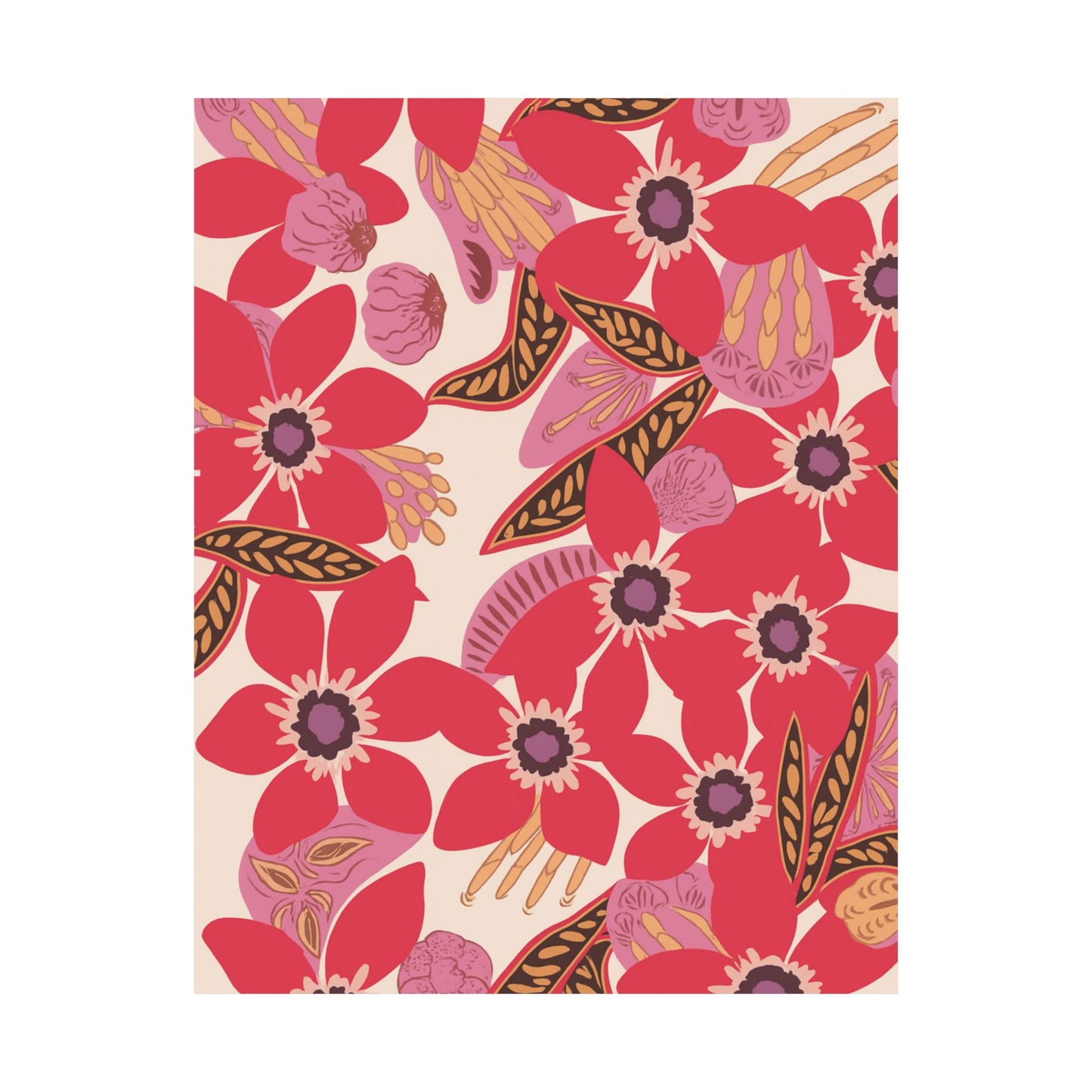 Floral Pop Matte Vertical Poster — Bold Red Blossoms Wall Art