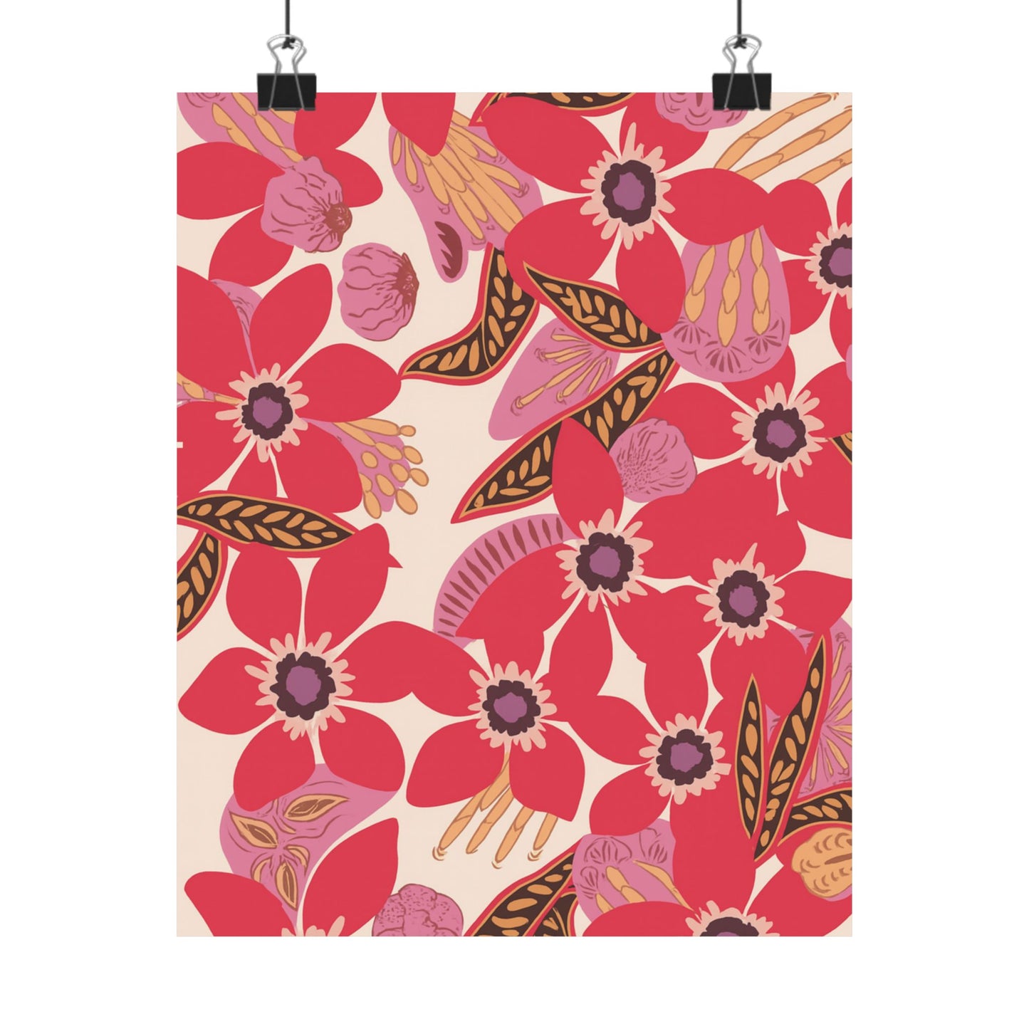 Floral Pop Matte Vertical Poster — Bold Red Blossoms Wall Art