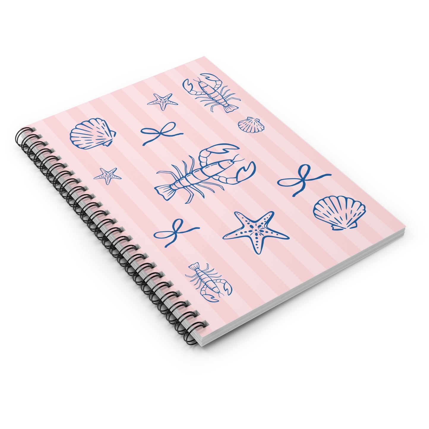 Be My Lobster Spiral Notebook – Pink Striped Coastal Valentine's Day Ruled Journal