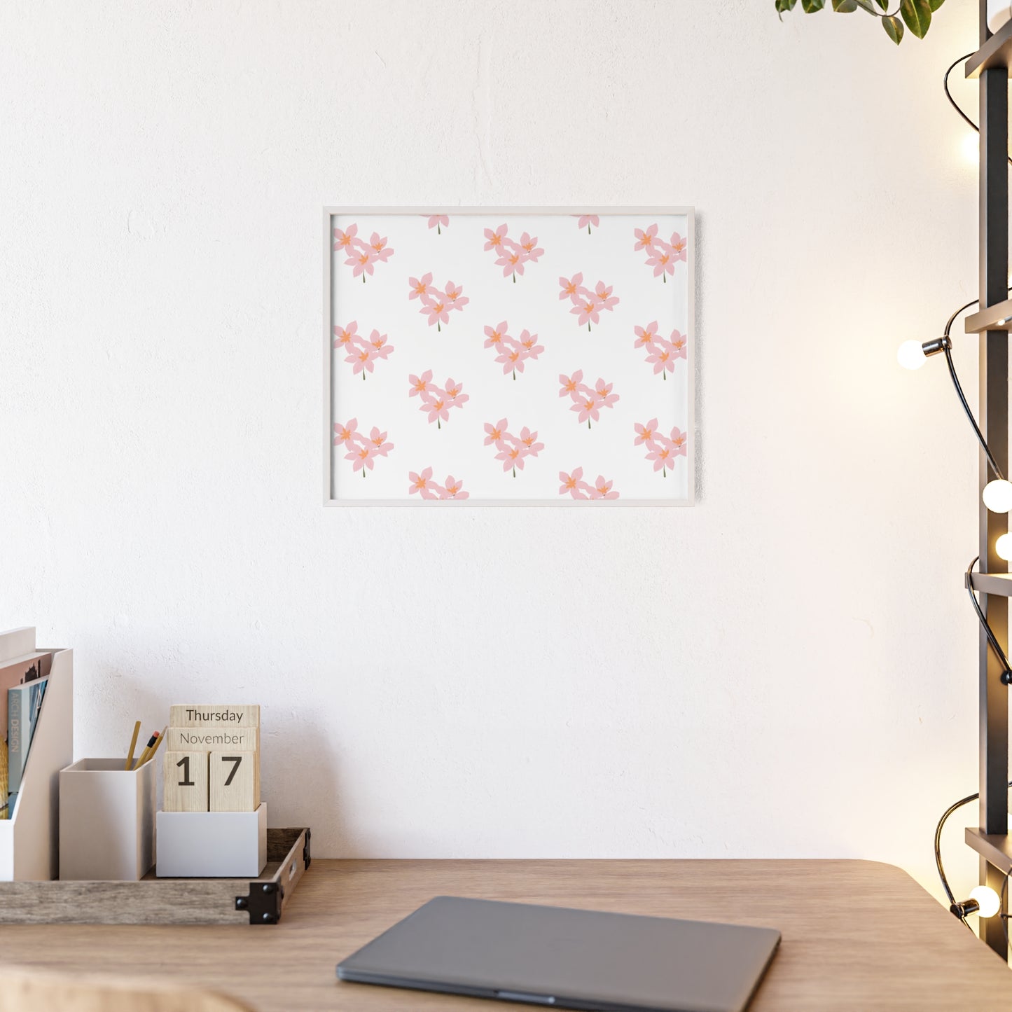 Floral Pink Blossom Poster (Framed) — Wooden Frame Wall Art