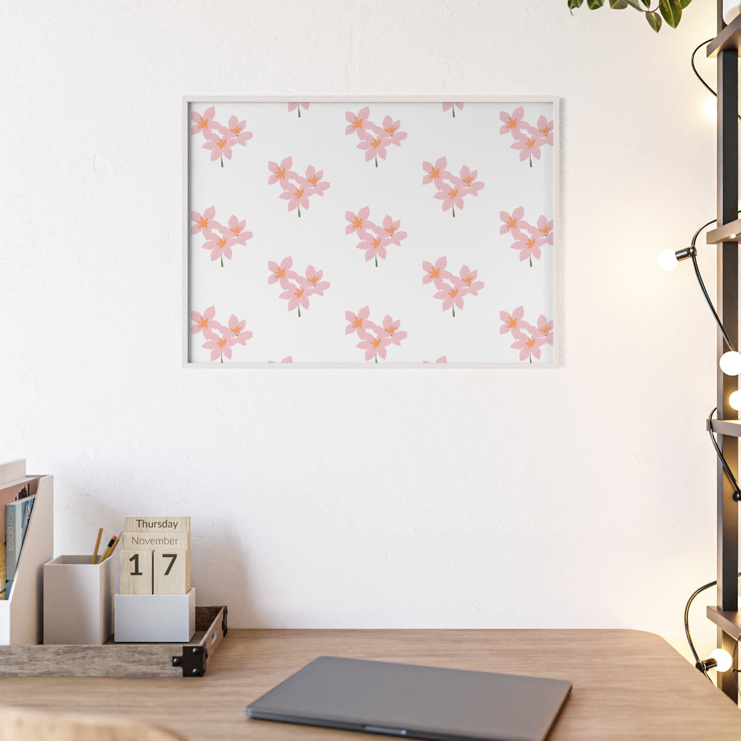 Floral Pink Blossom Poster (Framed) — Wooden Frame Wall Art