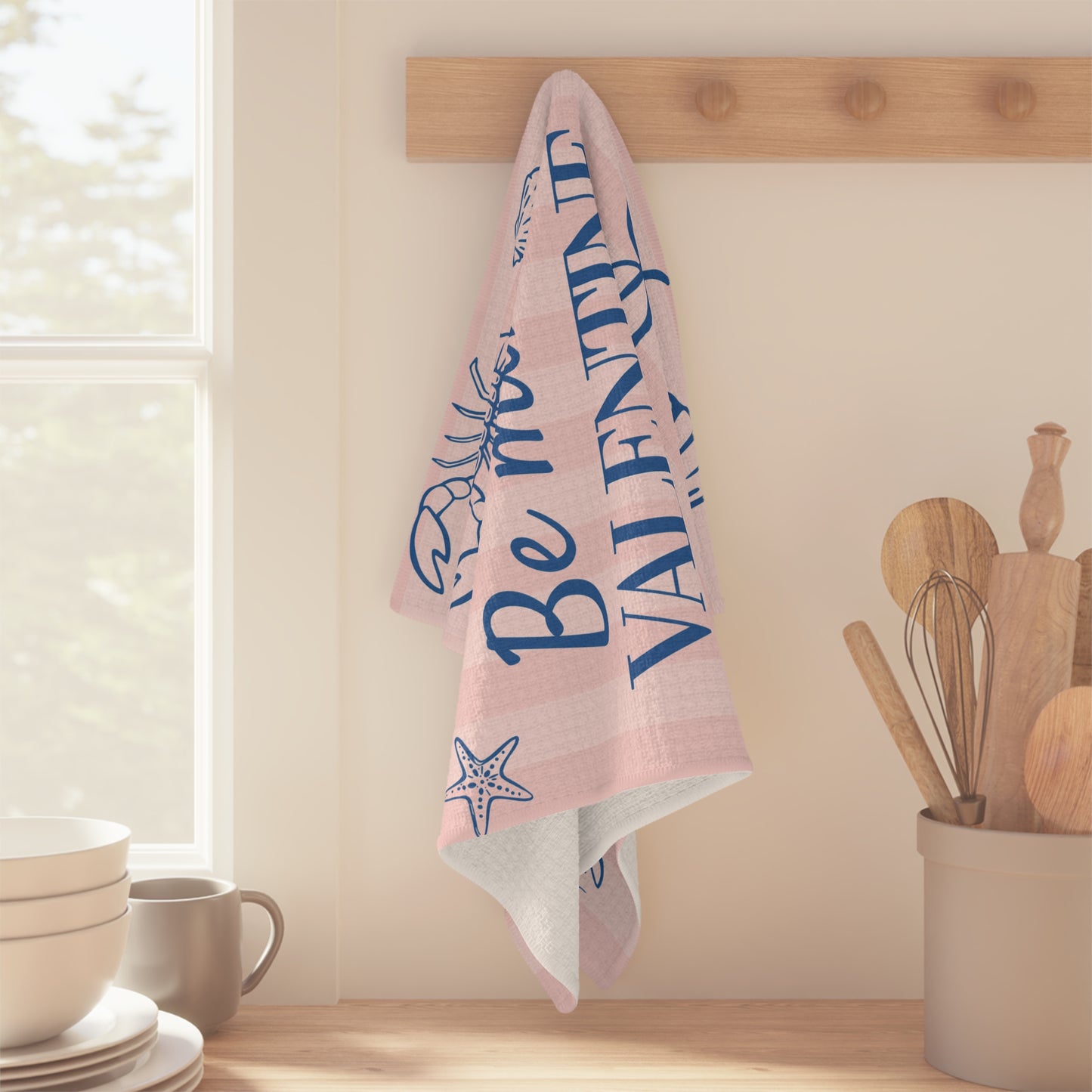 Be Mine, Valentine - Pink Coastal Kitchen Tea Towel
