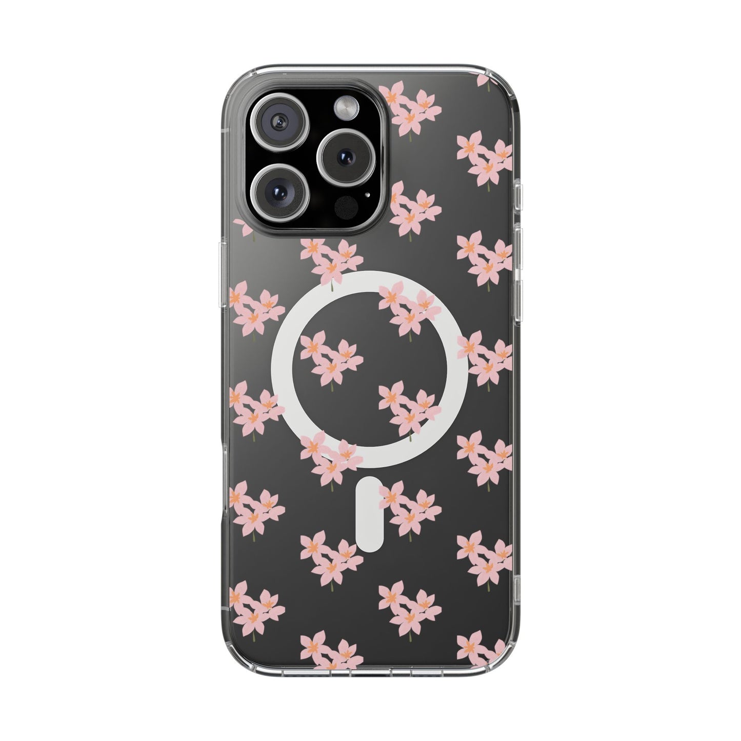 Clear Magnetic Phone Case — Pink Cherry Blossom Floral, Impact-Resistant MagSafe-Compatible