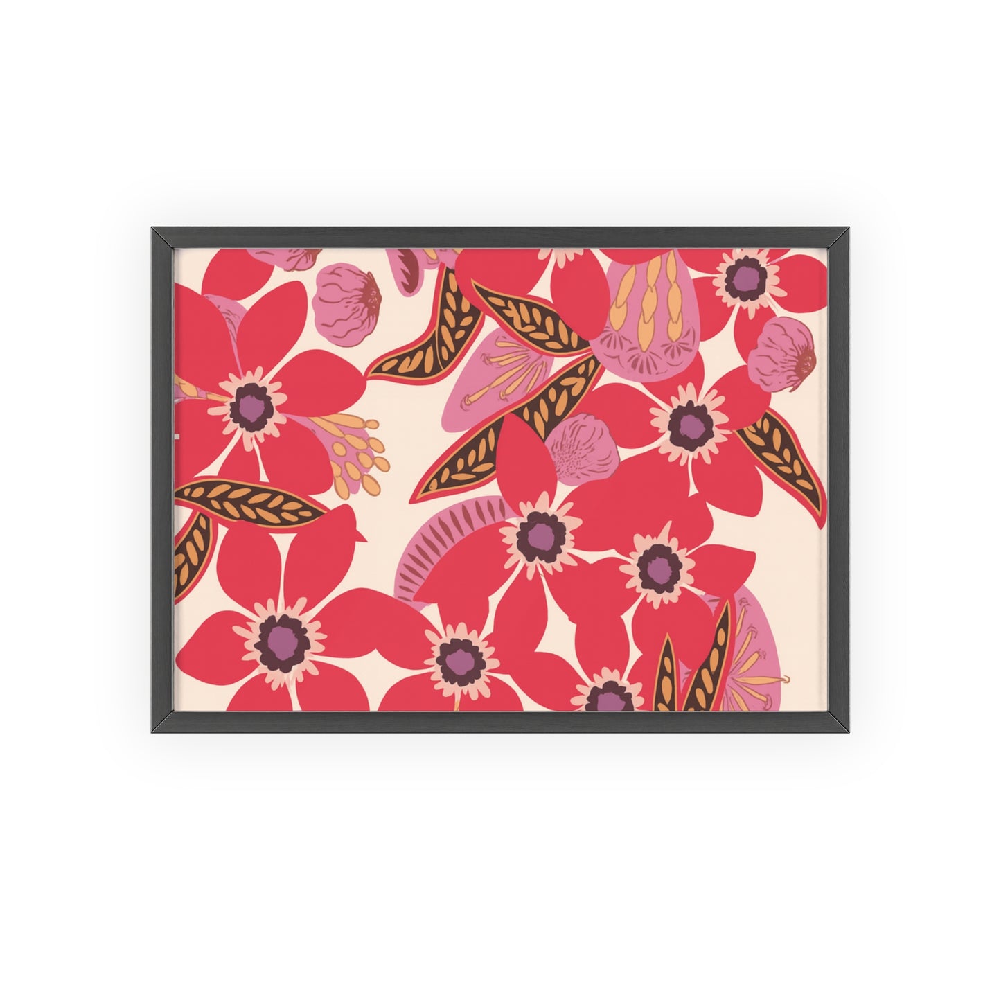 Floral Red Pink Poster with Wooden Frame — Bold Botanical Wall Art